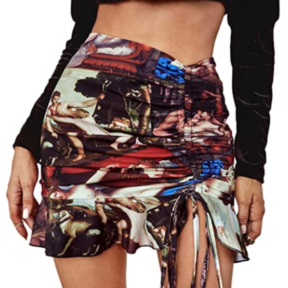 Graphic Masterpiece Rouched Mini Skirt